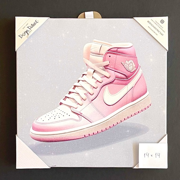 DESIGN DISTRICT STUDIO Wall Art Print Nike Jordans 14x14 Pink Glitter Canvas NEW - Picture 1 of 8